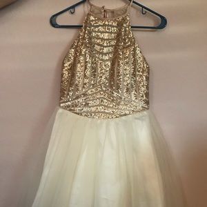 Gold and cream cocktail dress